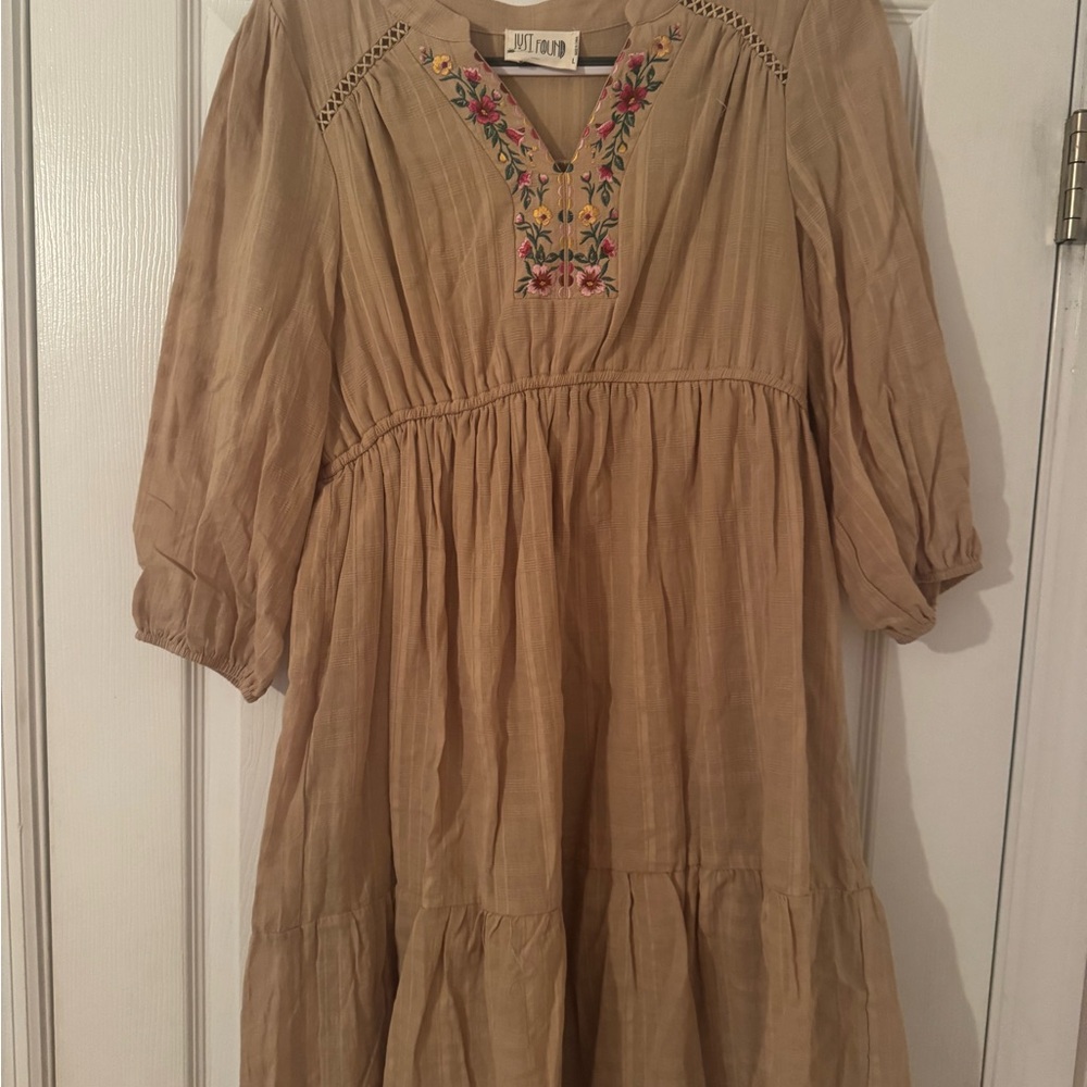Womens Tan Embroidered Dress